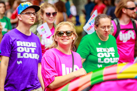 Portland, Oregon, USA - June 18, 2017: Lyft in Portland's 2017 Pride Parade, which reflects the...
