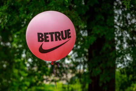 Portland, Oregon, USA - June 18, 2017: Nike in Portland's 2017 Pride Parade, which reflects the community diversity.のeditorial素材