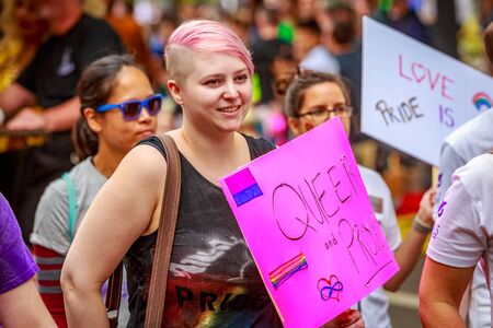 Portland, Oregon, USA - June 18, 2017: Portland's 2017 Pride Parade reflects the community diversity.のeditorial素材