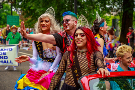 Portland, Oregon, USA - June 18, 2017: Portland's 2017 Pride Parade reflects the community diversity.のeditorial素材