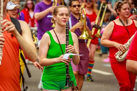 Portland, Oregon, USA - June 18, 2017: Portland's 2017 Pride Parade reflects the community diversity.のeditorial素材