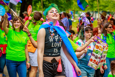 Portland, Oregon, USA - June 18, 2017: Kaiser Permanente in Portland's 2017 Pride Parade, which...
