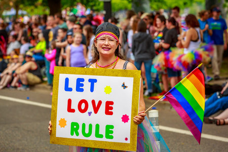 Portland, Oregon, USA - June 18, 2017: Portland's 2017 Pride Parade reflects the community...