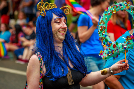 Portland, Oregon, USA - June 18, 2017: Portland's 2017 Pride Parade reflects the community diversity.のeditorial素材