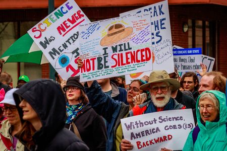 Portland, Oregon - April 22, 2017: People with signs at Portland March for Science.のeditorial素材