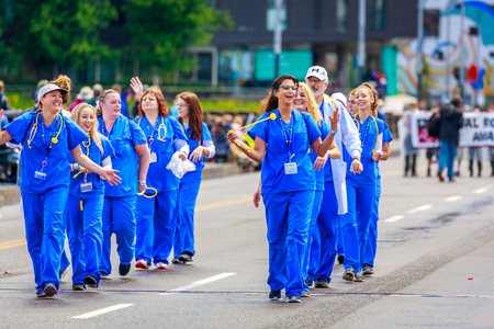 Portland, Oregon, USA - June 9, 2018: Providence Childrenâs Health in the Grand Floral Parade, during Portland Rose Festival 2018.のeditorial素材
