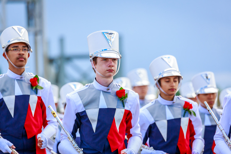 Portland, Oregon, USA - June 9, 2018: Westview High School Marching Band in the Grand Floral Parade, during Portland Rose Festival 2018.のeditorial素材