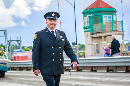 Portland, Oregon, USA - June 9, 2018: Portland Fire & Rescue in the Grand Floral Parade, during Portland Rose Festival 2018.のeditorial素材