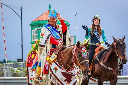Portland, Oregon, USA - June 9, 2018: Miss Warm Springs, Thyreicia Simtustus, in the Grand Floral Parade, during Portland Rose Festival 2018.のeditorial素材