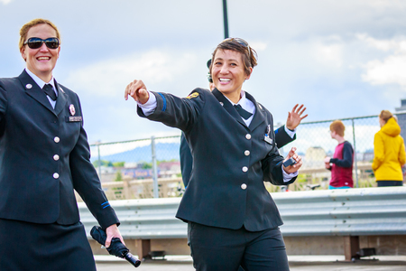 Portland, Oregon, USA - June 9, 2018: Portland Fire & Rescue in the Grand Floral Parade, during Portland Rose Festival 2018.のeditorial素材