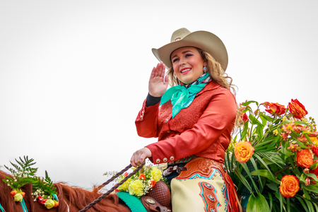 Portland, Oregon, USA - June 9, 2018: St. Paul Rodeo Court in the Grand Floral Parade, during Portland Rose Festival 2018.のeditorial素材