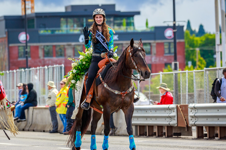 Portland, Oregon, USA - June 9, 2018: Queen Emma in the Grand Floral Parade, during Portland Rose Festival 2018.のeditorial素材