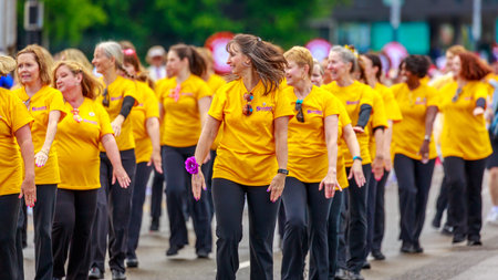 Portland, Oregon, USA - June 9, 2018: One More Time Around Again Marching Band in the Grand Floral...
