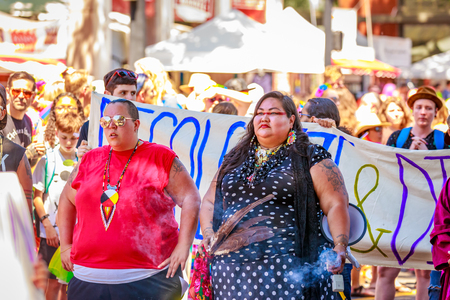 Portland, Oregon, USA - June 17, 2018: Portland's 2018 Pride Parade reflects the community diversity.のeditorial素材