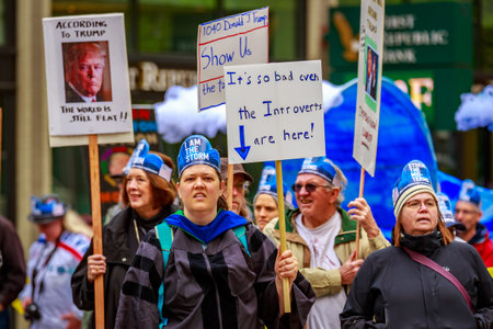 Portland, Oregon - April 14, 2018: People with signs at Portland March for Science.