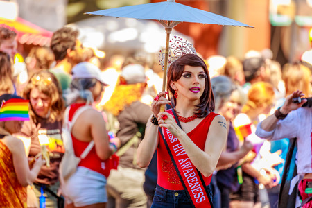 Portland, Oregon, USA - June 17, 2018: Portland's 2018 Pride Parade reflects the community diversity.のeditorial素材