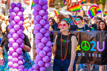 Portland, Oregon, USA - June 17, 2018: Portland's 2018 Pride Parade reflects the community diversity.のeditorial素材