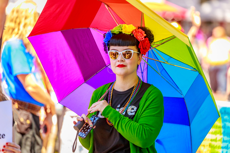 Portland, Oregon, USA - June 17, 2018: Portland's 2018 Pride Parade reflects the community diversity.のeditorial素材