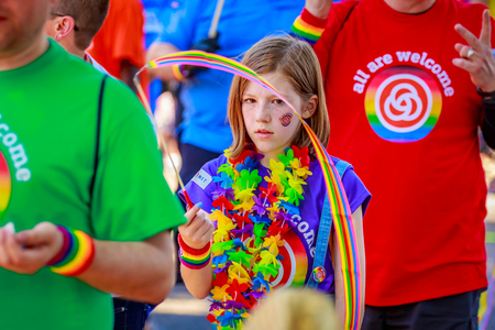 Portland, Oregon, USA - June 17, 2018: Portland's 2018 Pride Parade reflects the community diversity.のeditorial素材