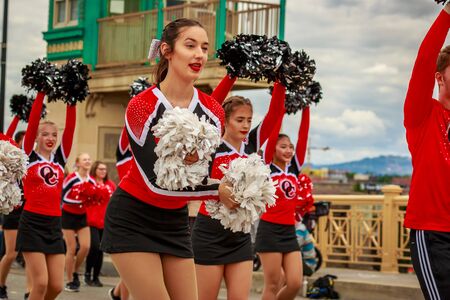 Portland, Oregon, USA - June 8, 2019: Oregon City High School Marching Band in the Grand Floral Parade, during Portland Rose Festival 2019.のeditorial素材