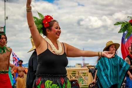 Portland, Oregon, USA - June 8, 2019: Teva Oriata Polynesian Dance Troupe in the Grand Floral Parade, during Portland Rose Festival 2019.のeditorial素材