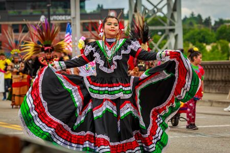 Portland, Oregon, USA - June 8, 2019: Ballet Papalotl in the Grand Floral Parade, during Portland Rose Festival 2019.のeditorial素材