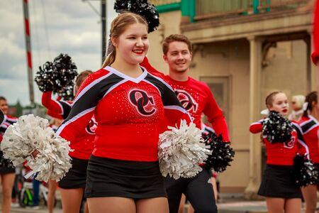Portland, Oregon, USA - June 8, 2019: Oregon City High School Marching Band in the Grand Floral Parade, during Portland Rose Festival 2019.のeditorial素材