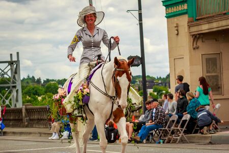 Portland, Oregon, USA - June 8, 2019: Maggy Constantino in the Grand Floral Parade, during Portland Rose Festival 2019.のeditorial素材
