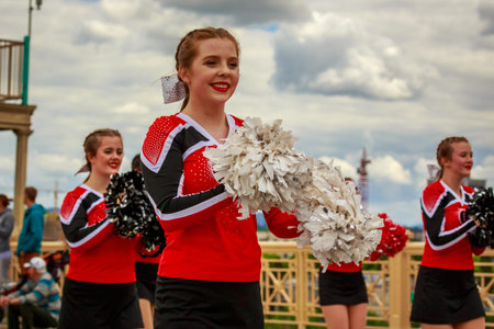 Portland, Oregon, USA - June 8, 2019: Oregon City High School Marching Band in the Grand Floral...