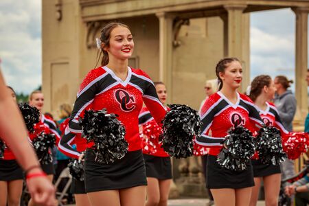 Portland, Oregon, USA - June 8, 2019: Oregon City High School Marching Band in the Grand Floral Parade, during Portland Rose Festival 2019.のeditorial素材