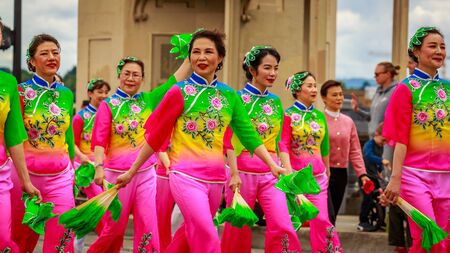 Portland, Oregon, USA - June 8, 2019: Northwest Chinese Alliance in the Grand Floral Parade, during Portland Rose Festival 2019.のeditorial素材