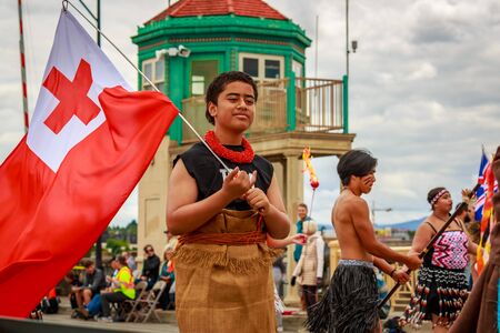 Portland, Oregon, USA - June 8, 2019: Teva Oriata Polynesian Dance Troupe in the Grand Floral Parade, during Portland Rose Festival 2019.のeditorial素材