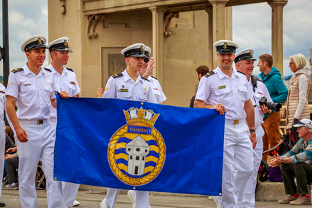 Portland, Oregon, USA - June 8, 2019: Canadian Navy crew in the Grand Floral Parade, during Portland Rose Festival 2019.のeditorial素材
