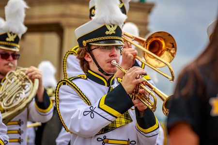 Portland, Oregon, USA - June 8, 2019: Hudson's Bay High School Marching Band in the Grand Floral Parade, during Portland Rose Festival 2019.のeditorial素材