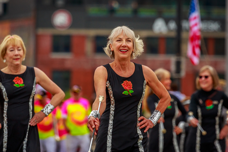 Portland, Oregon, USA - June 8, 2019: One More Time Around Again Marching Band in the Grand Floral Parade, during Portland Rose Festival 2019.のeditorial素材