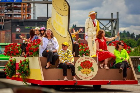 Portland, Oregon, USA - June 8, 2019: Royal Rosarian Foundation Float in the Grand Floral Parade,...