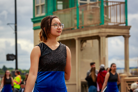 Portland, Oregon, USA - June 8, 2019: Hillsboro High School Marching Band in the Grand Floral Parade, during Portland Rose Festival 2019.のeditorial素材