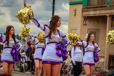 Portland, Oregon, USA - June 8, 2019: Sumner High School Spartan Marching Band in the Grand Floral...