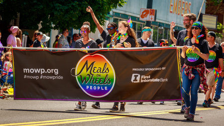 Portland, Oregon, USA - June 16, 2019: Meals on Wheels People in Portland's 2019 Pride Parade.