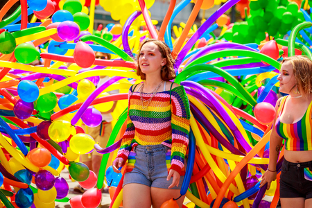 Portland, Oregon, USA - June 16, 2019: Diversified group of people in Portland's 2019 Pride Parade.のeditorial素材