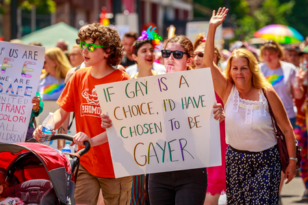 Portland, Oregon, USA - June 16, 2019: Diversified group of people in Portland's 2019 Pride Parade.のeditorial素材
