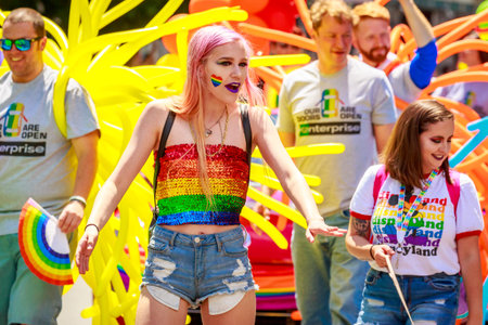 Portland, Oregon, USA - June 16, 2019: Diversified group of people in Portland's 2019 Pride Parade.