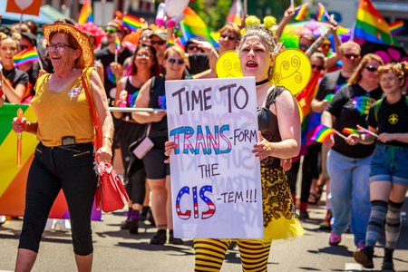 Portland, Oregon, USA - June 16, 2019: Diversified group of people in Portland's 2019 Pride Parade.のeditorial素材