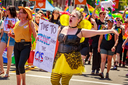 Portland, Oregon, USA - June 16, 2019: Diversified group of people in Portland's 2019 Pride Parade.のeditorial素材