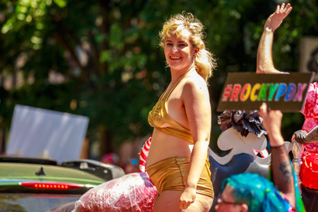 Portland, Oregon, USA - June 16, 2019: Diversified group of people in Portland's 2019 Pride Parade.