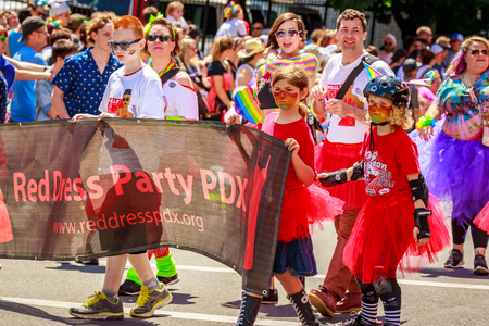 Portland, Oregon, USA - June 16, 2019: Diversified group of people in Portland's 2019 Pride Parade.のeditorial素材