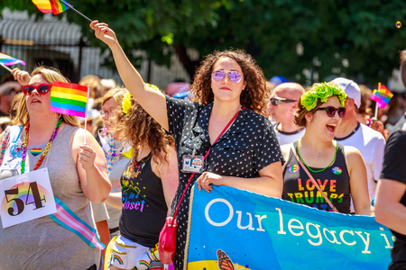 Portland, Oregon, USA - June 16, 2019: Diversified group of people in Portland's 2019 Pride Parade.のeditorial素材