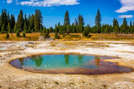 Small hotspring pool in West Thumb Geyser Basion, Yellowstone National Parkの写真素材