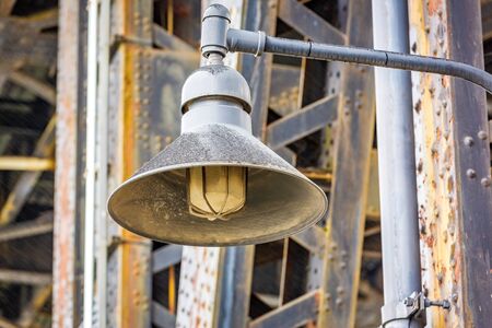 Close-up of vintage lamp at Steel bridge in Portland, Oregonの写真素材