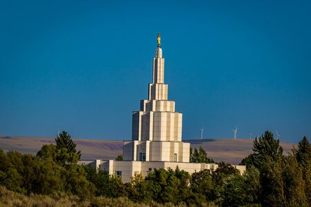 Mormon Temple in Idaho Falls, with Angel Moroni statue atopの写真素材